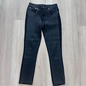 HELMUT LANG lamb leather front and cotton ankle jeans black size 26